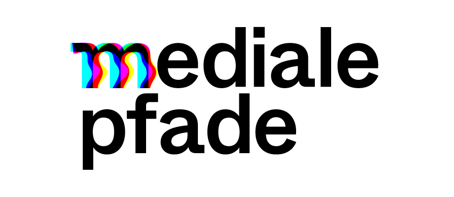 Logo mediale pfade, Buchstabe m bunt, restliche Schrift schwarz