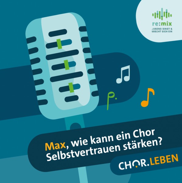 Werbeplakat Chor.Leben Der Podcast, Gesangsmikrofon in Blautönen