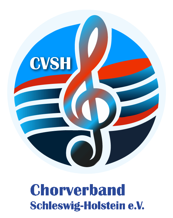 Violinschlüssel in blau, rot und weiß, darunter: Chorverband Schleswig-Holstein e.V.