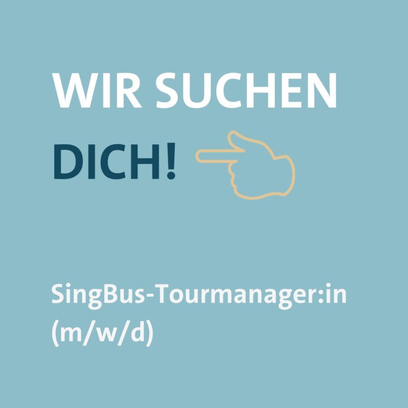 Wir suchen dich! auf taubenblauem HIntergrund