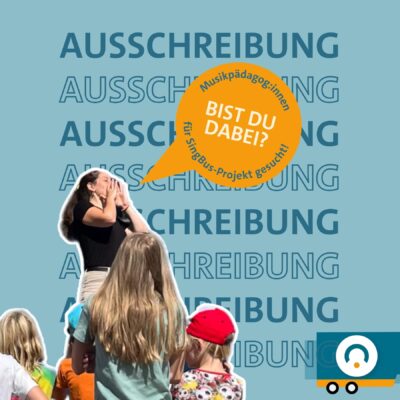 Chorleitung die ruft, darüber Sprechblase: Bist du dabei?