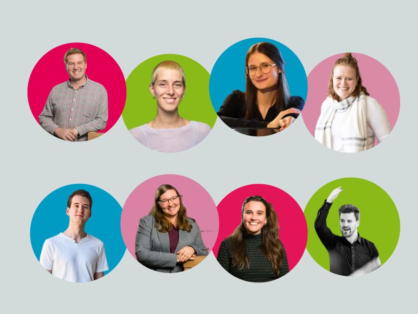Portraitbilder von Menschen in bunten Kreisen
